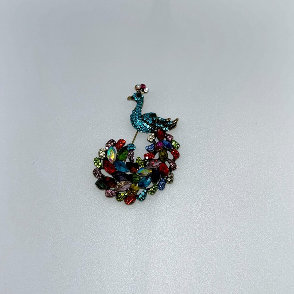 Multi Color Rainbow Rhinestone Peacock Brooch - Picture 6 of 12